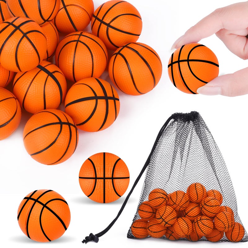 Aodaer 24 Pack Mini Basketball Stress Balls with Drawstring Mesh Bag Fidget Toys for Adults Soft Foam Balls for Sports Party Favor Gifts - Image 3