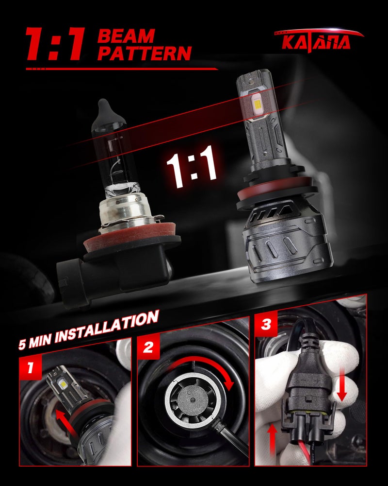 KATANA H11 Bulb,H9 H8 Light Bulb 400% Brightness 6500K White Extremely Super Bright Plug and Play Mini Size of Fog Bulb 2 - Image 4