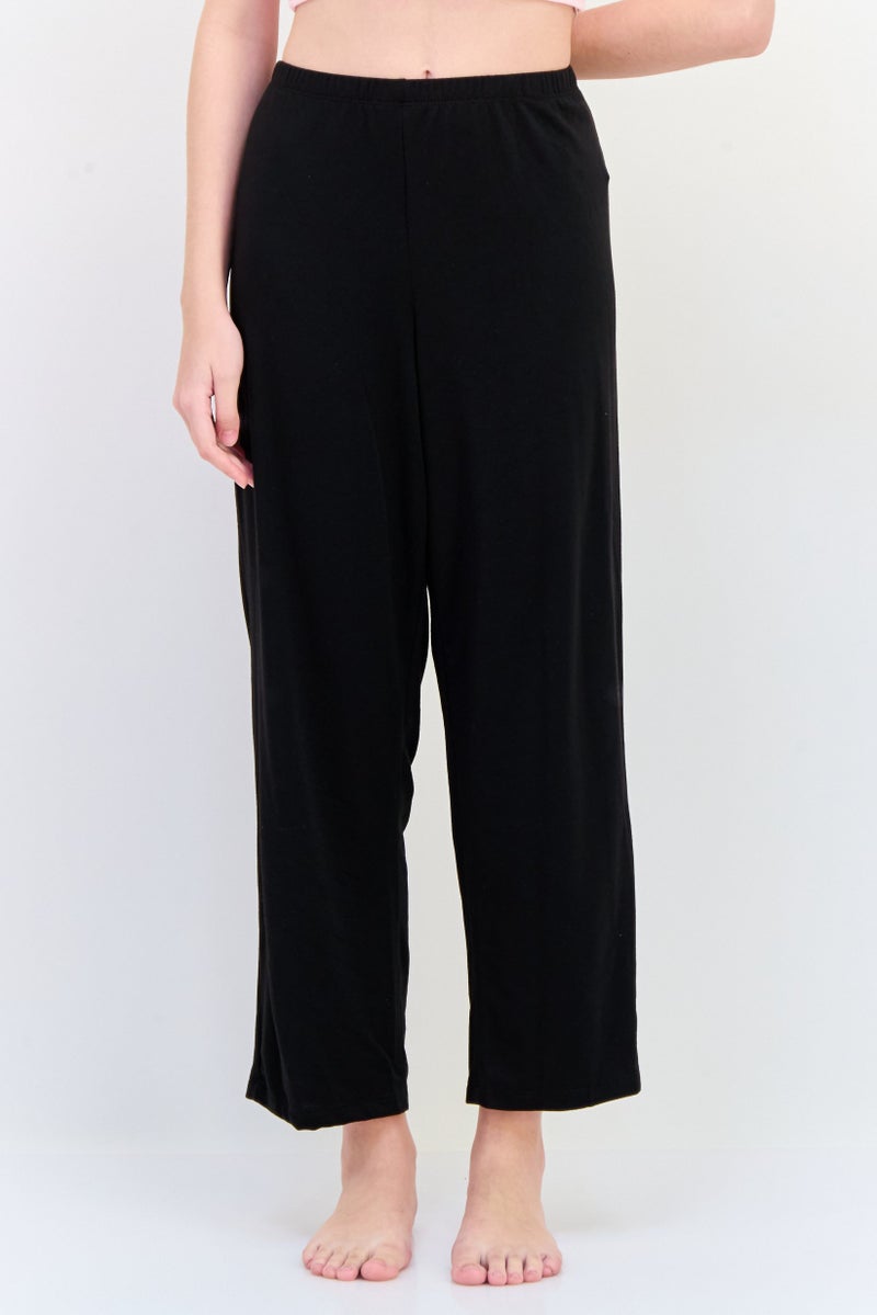 yummie Women Plain Pull On Pajama Pants, Black - Image 1