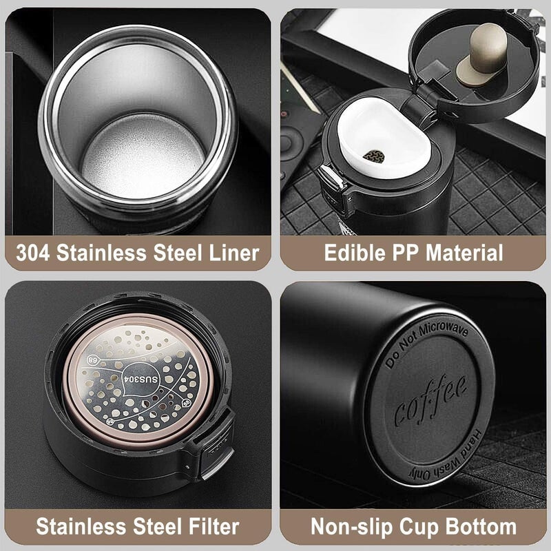 METALIYA METALIYA Coffee Mug Double Wall Stainless Steel Tumbler Vacuum Flask Bottle Thermo Tea Mug Travel Mug 500ML Tumbler with Flip Lid Mesh Filter Hot and Cold for 6 Hours  - Image 5