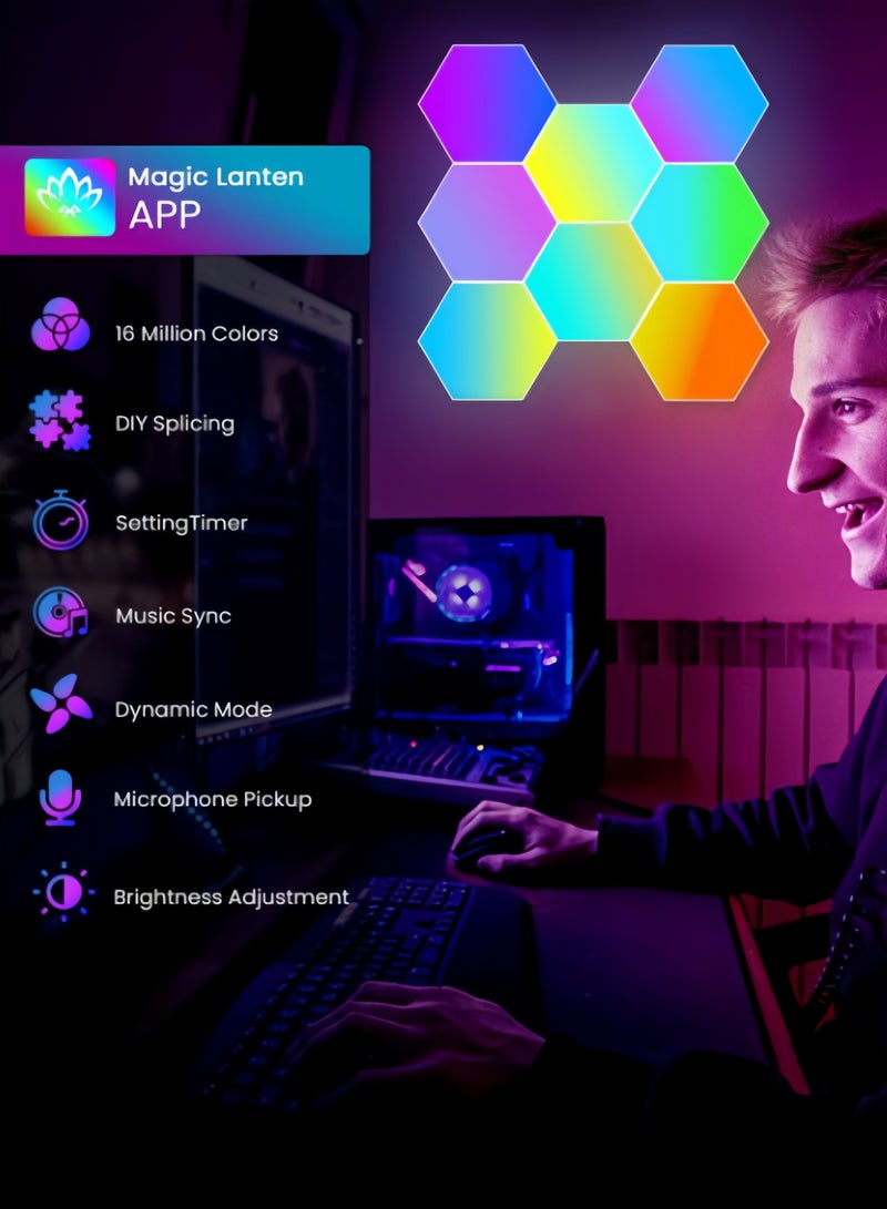 6 قطع من لوحات الإضاءة السداسية، مصباح حائط سداسي LED بإيقاع موسيقي، 5 فولت USB WiFi APP ضوء ليلي للديكور المنزلي الداخلي DIY - Image 2
