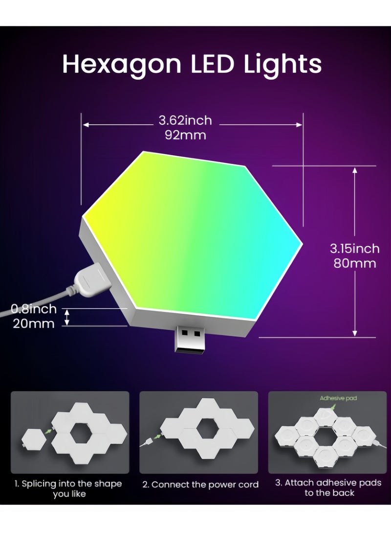 6 قطع من لوحات الإضاءة السداسية، مصباح حائط سداسي LED بإيقاع موسيقي، 5 فولت USB WiFi APP ضوء ليلي للديكور المنزلي الداخلي DIY - Image 3