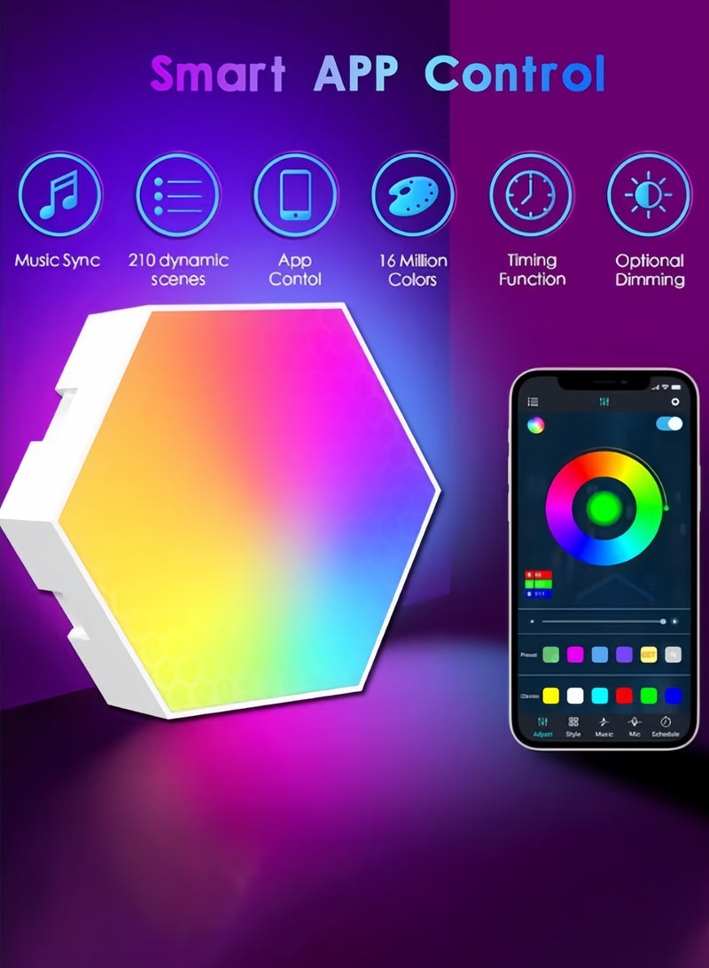 6 قطع من لوحات الإضاءة السداسية، مصباح حائط سداسي LED بإيقاع موسيقي، 5 فولت USB WiFi APP ضوء ليلي للديكور المنزلي الداخلي DIY - Image 4