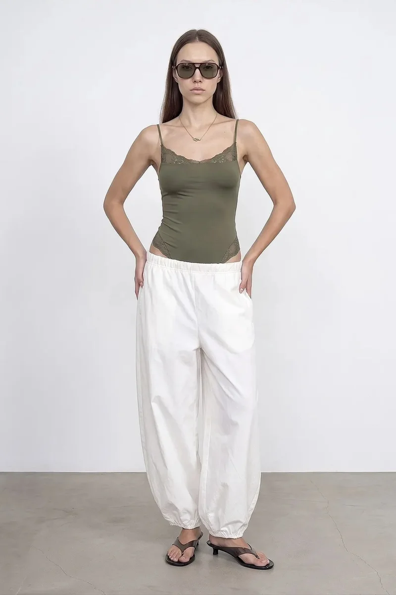 Dilvin Khaki Green DILVIN Lace Sleeveless Slim-fit Bodysuit Blouse for Women | Best Price UAE
