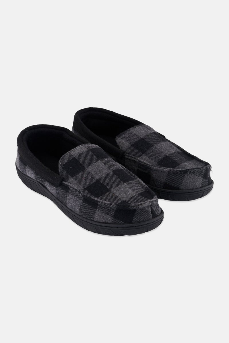 Totes Men Plaid Memory Foam Slip On Shoes, Black  - Image 1