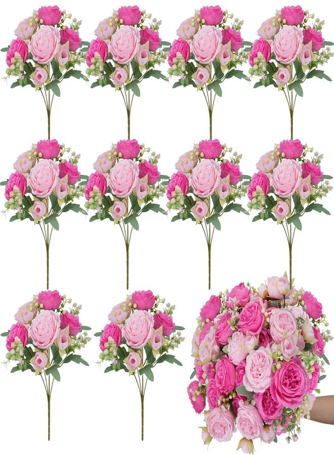 MHMJON 10 Bundles Peonies Artificial Flowers, Pink Silk Peony Flower Bulk Bridesmaid Bouquet for Indoor Home Decor Bedroom Kitchen Office Wedding Party Table Centerpieces - Image 1
