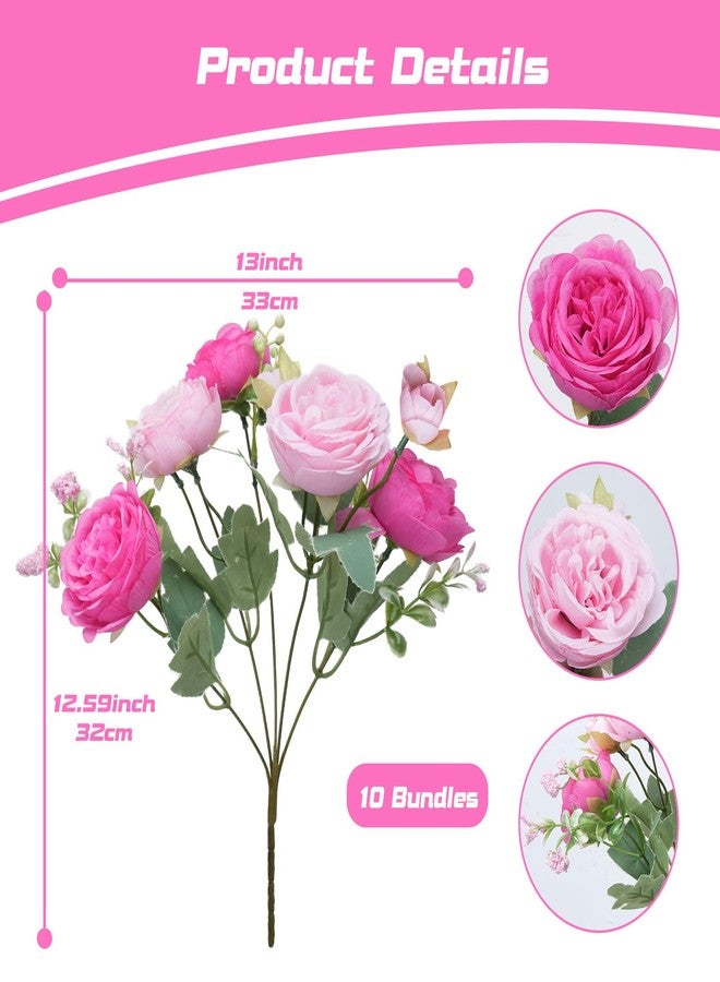 MHMJON 10 Bundles Peonies Artificial Flowers, Pink Silk Peony Flower Bulk Bridesmaid Bouquet for Indoor Home Decor Bedroom Kitchen Office Wedding Party Table Centerpieces - Image 2
