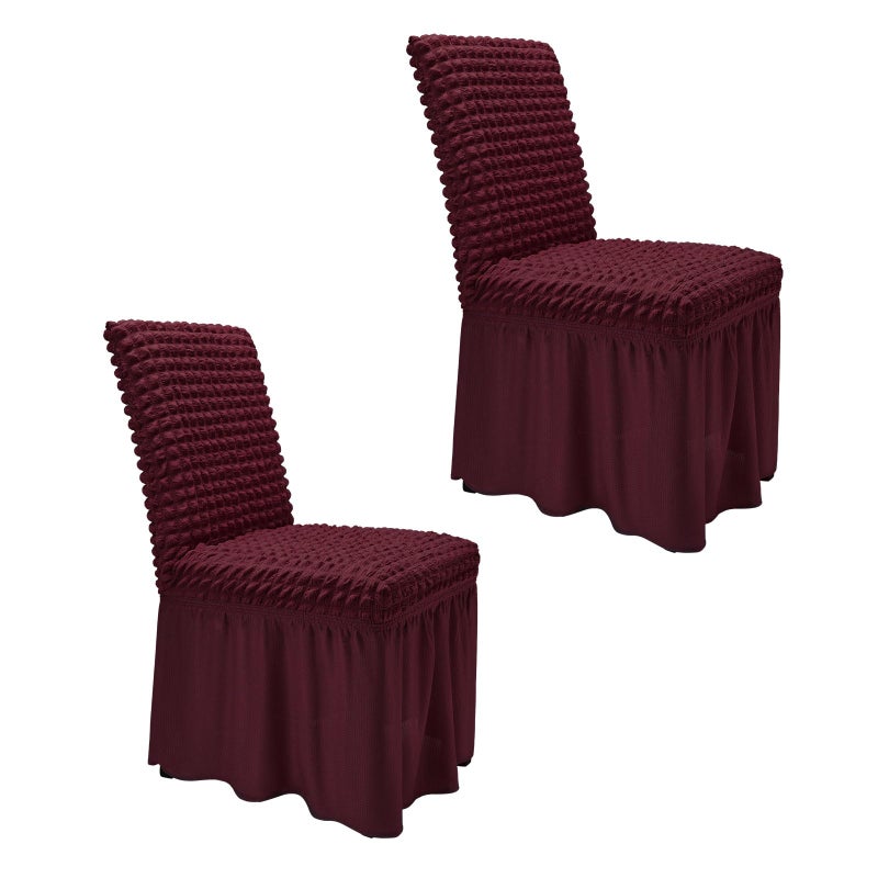 NICEEC High Stretch Chair Covers for Dining Chairs Covers Set of 2 Removable Dining Room Chair Covers with Skirt Spandex Parson Dorm Chair Slipcovers Protector for Kitchen Wedding Party(Wine Red) - Image 1