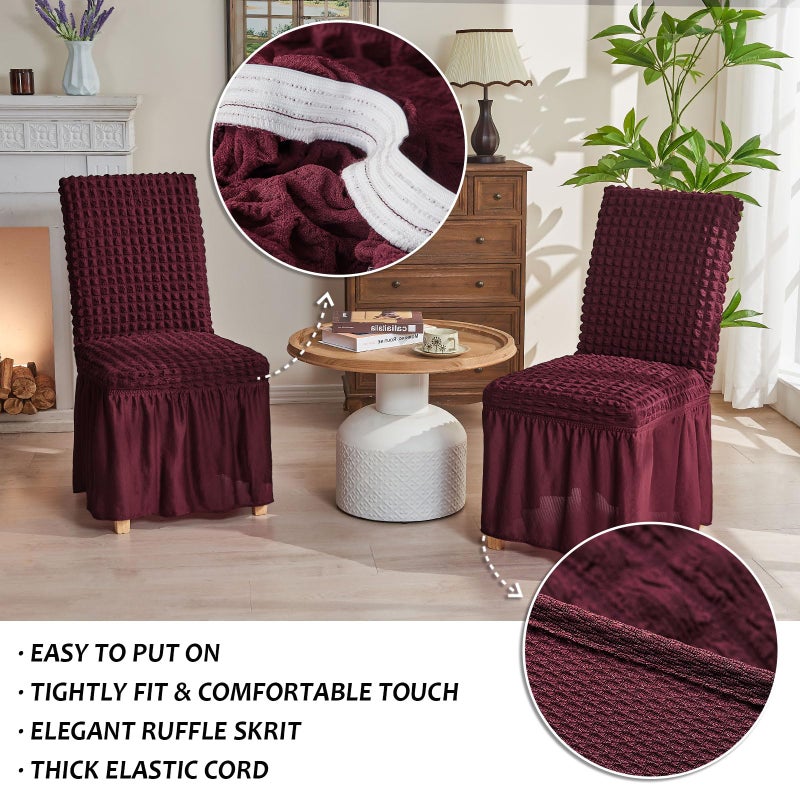 NICEEC High Stretch Chair Covers for Dining Chairs Covers Set of 2 Removable Dining Room Chair Covers with Skirt Spandex Parson Dorm Chair Slipcovers Protector for Kitchen Wedding Party(Wine Red) - Image 2