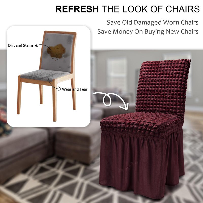 NICEEC High Stretch Chair Covers for Dining Chairs Covers Set of 2 Removable Dining Room Chair Covers with Skirt Spandex Parson Dorm Chair Slipcovers Protector for Kitchen Wedding Party(Wine Red) - Image 4