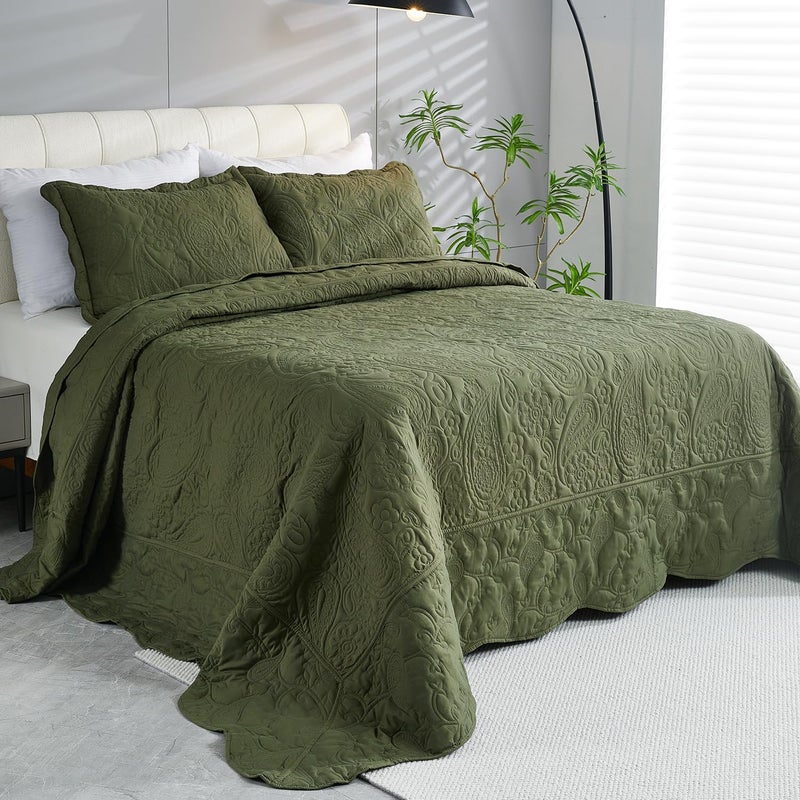 EVENHUG Oversized King Quilt California King Size Lightweight Bedding Set Reversible Bedspread Coverlets for All Seasons 3 Piece (Olive Green 120"x120") - Image 5