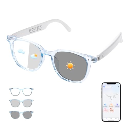 Tulbeys AI Translator Smart Glasses, Real-Time Bilingual Translation, Bluetooth Glasses with Photochromic Lenses 160+ Languages, Lightweight Design for Travel & Business - Blue Frame and White Legs - Image 1