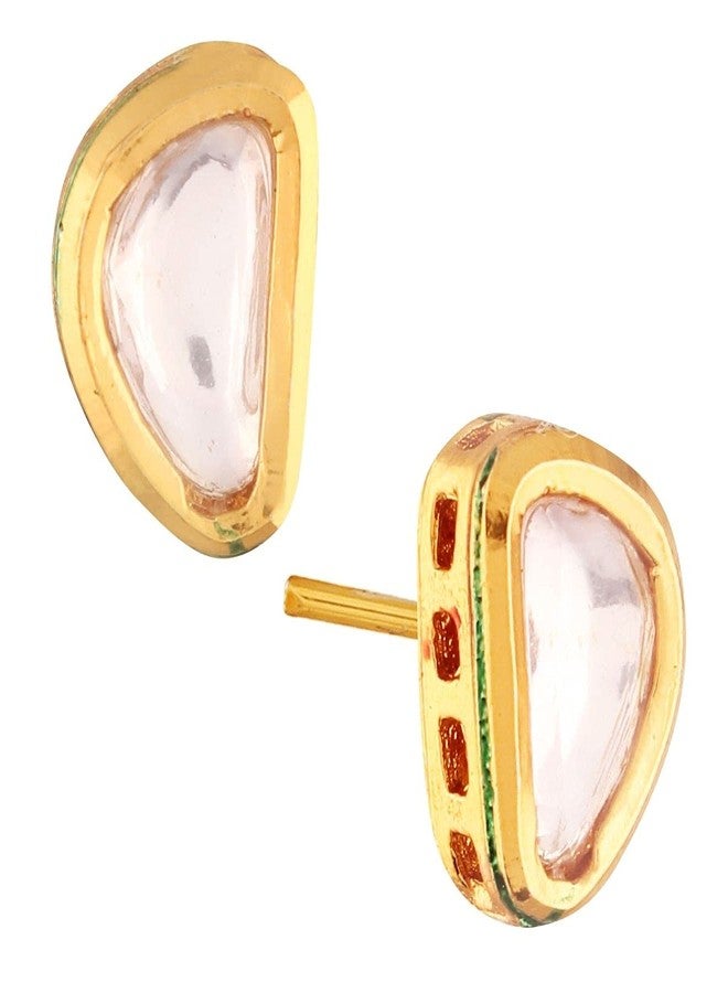 Accessher Traditional Style Gold Plated Delicate Vilandi Kundan Studded Casual Wear Stud Earrings with Push Back Closure for Women and Girls Pack of 1 Pair - Image 1