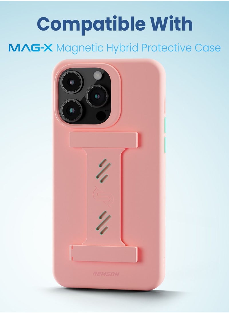 Remson Remson Mag-X Phone Grip Strap with Magnetic Phone Kickstand (Pink/Teal)  - Image 5