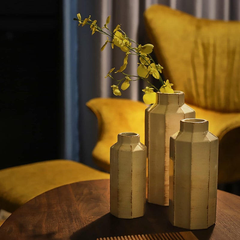 LUKA Ceramic Rustic Farmhouse Vase Set of 3,Ice Cracked Glazed Terracotta Vase,Large Vases for Decor,Fall Decoratiion Vases for Home, Table, Living Room, Shelf - Image 2