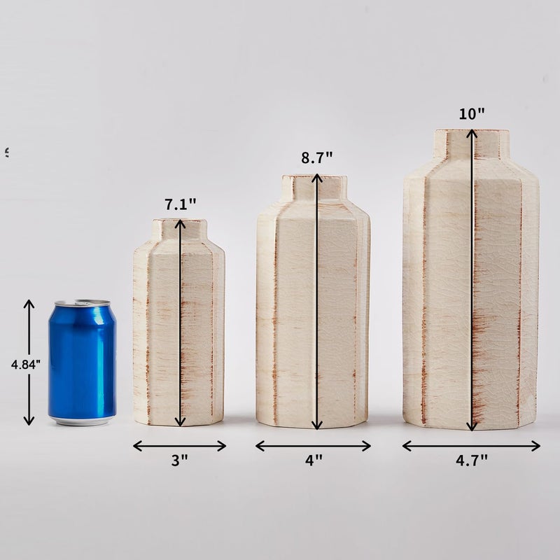 LUKA Ceramic Rustic Farmhouse Vase Set of 3,Ice Cracked Glazed Terracotta Vase,Large Vases for Decor,Fall Decoratiion Vases for Home, Table, Living Room, Shelf - Image 3