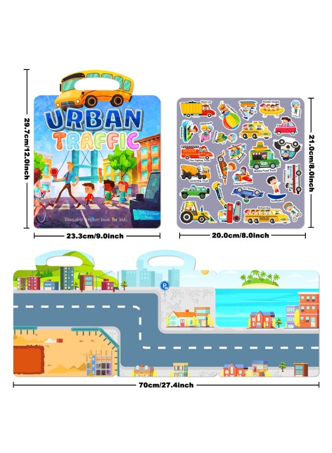 Reusable Sticker Book for Kids 2-4, Vehicles Cars 3D Jelly Stickers Toddlers Activity Book for Boys Girls Road Trip Toddler Airplane Train Travel Essentials Toy. - Image 1