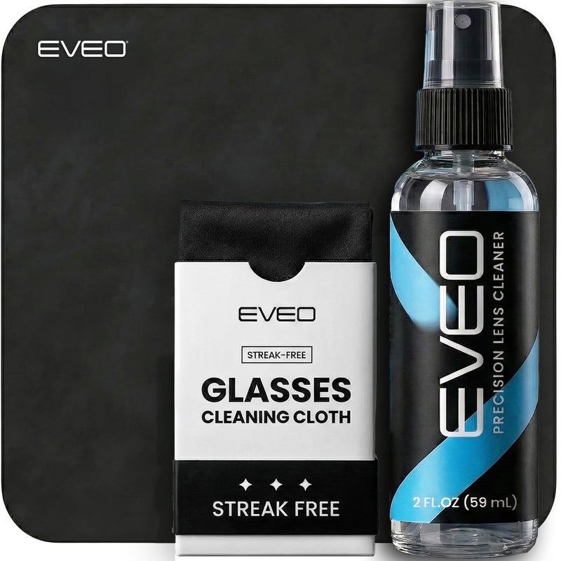 EVEO Eyeglass Cleaner Spray No Streaks Technology with Microfiber Cleaning Cloth Glasses Cleaning Kit Glasses Cleaner Spray with Lens Cleaner Cloth Screen Eye Kit 1 Pack