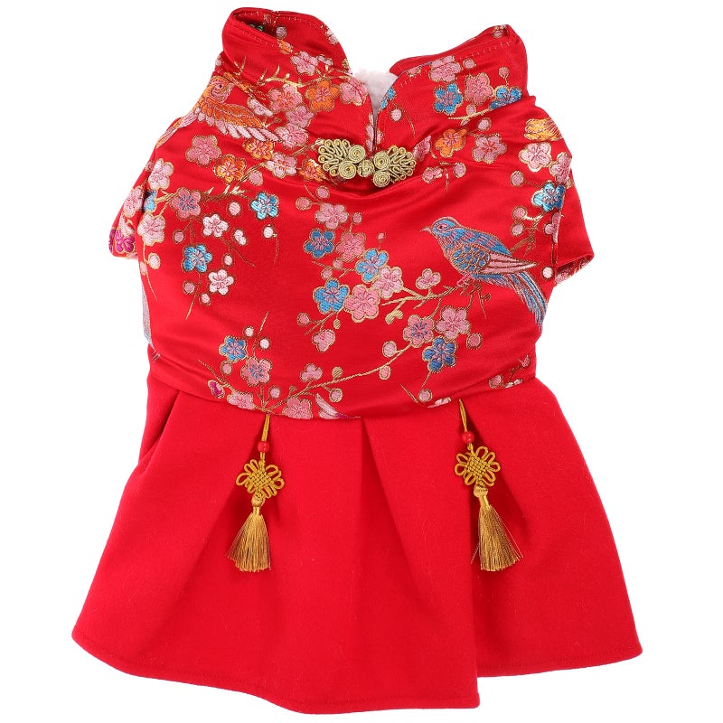 1PC Festive Pet Skirt Plum Blossom Dog Clothes Chinese Style Pet Costume New Year Puppy Dress (Size XXL) - Image 1