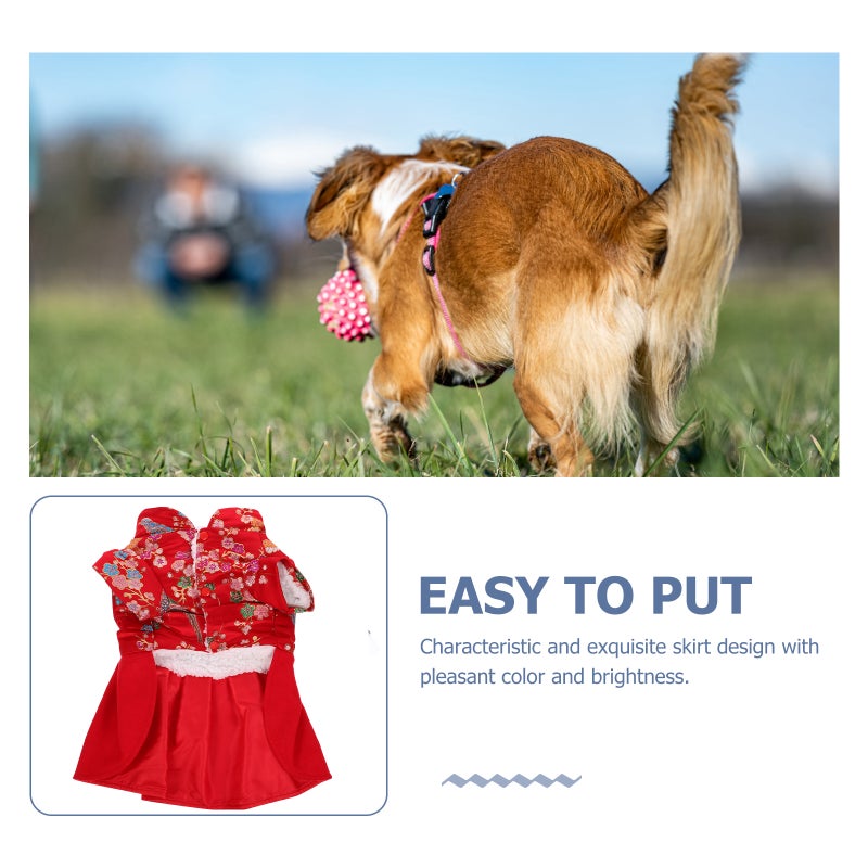 1PC Festive Pet Skirt Plum Blossom Dog Clothes Chinese Style Pet Costume New Year Puppy Dress (Size XXL) - Image 5