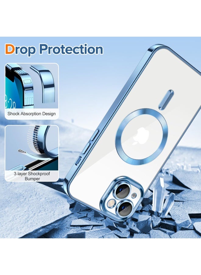 Electroplated Case For IPhone 14 Plus/15 Plus Camera Lens Full Protection Compatible with MagSafe Wireless Charging, Shockproof Soft TPU Phone Magnetic Cover (Sierra Blue) - Image 3