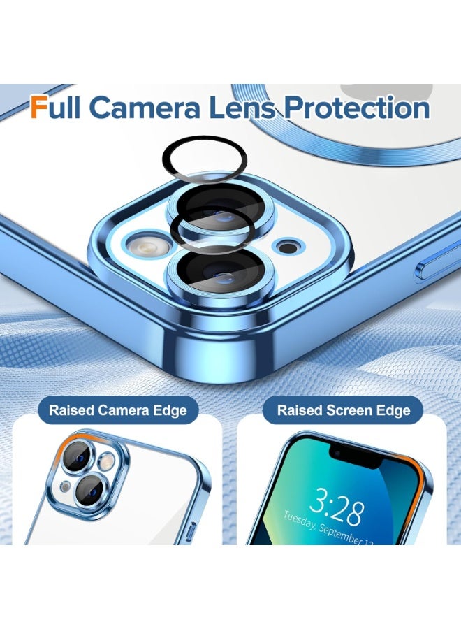 Electroplated Case For IPhone 14 Plus/15 Plus Camera Lens Full Protection Compatible with MagSafe Wireless Charging, Shockproof Soft TPU Phone Magnetic Cover (Sierra Blue) - Image 4