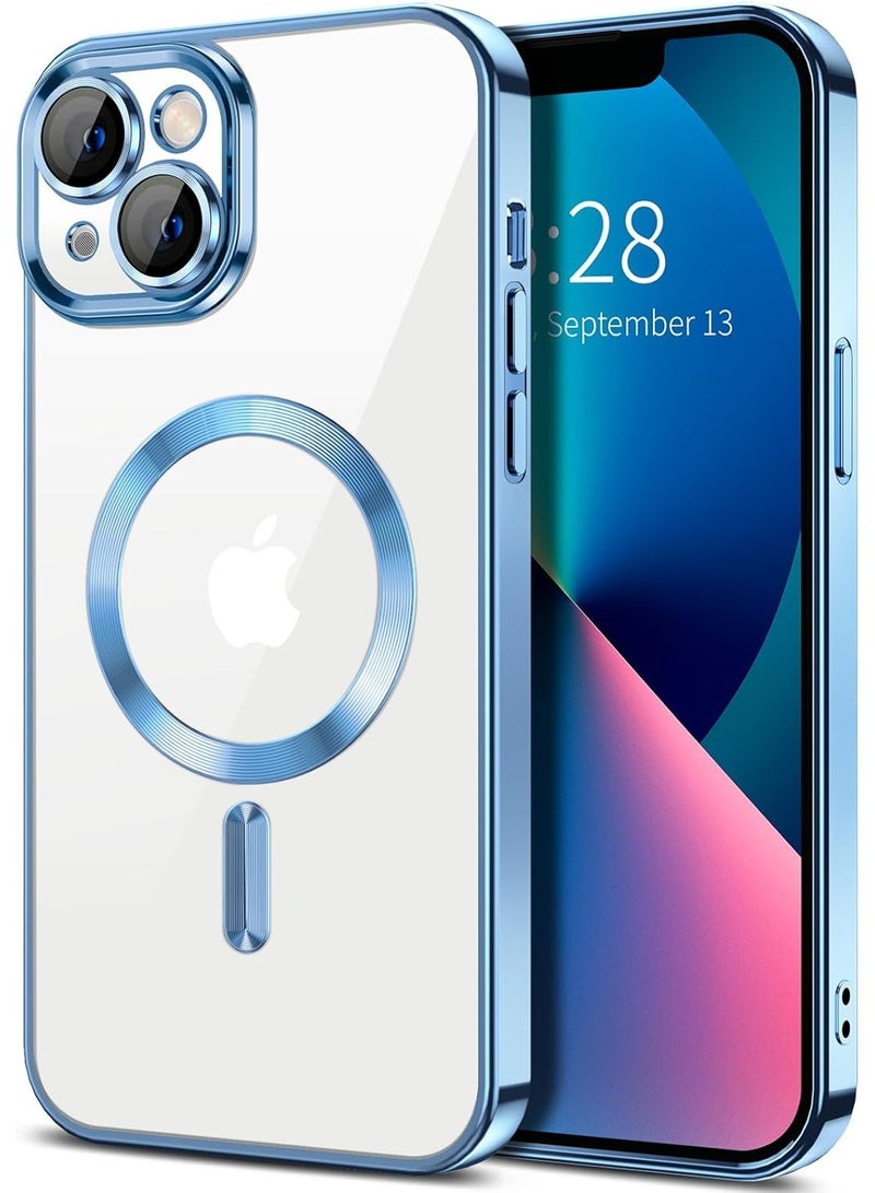 Electroplated Case For IPhone 14 Plus/15 Plus Camera Lens Full Protection Compatible with MagSafe Wireless Charging, Shockproof Soft TPU Phone Magnetic Cover (Sierra Blue) - Image 1