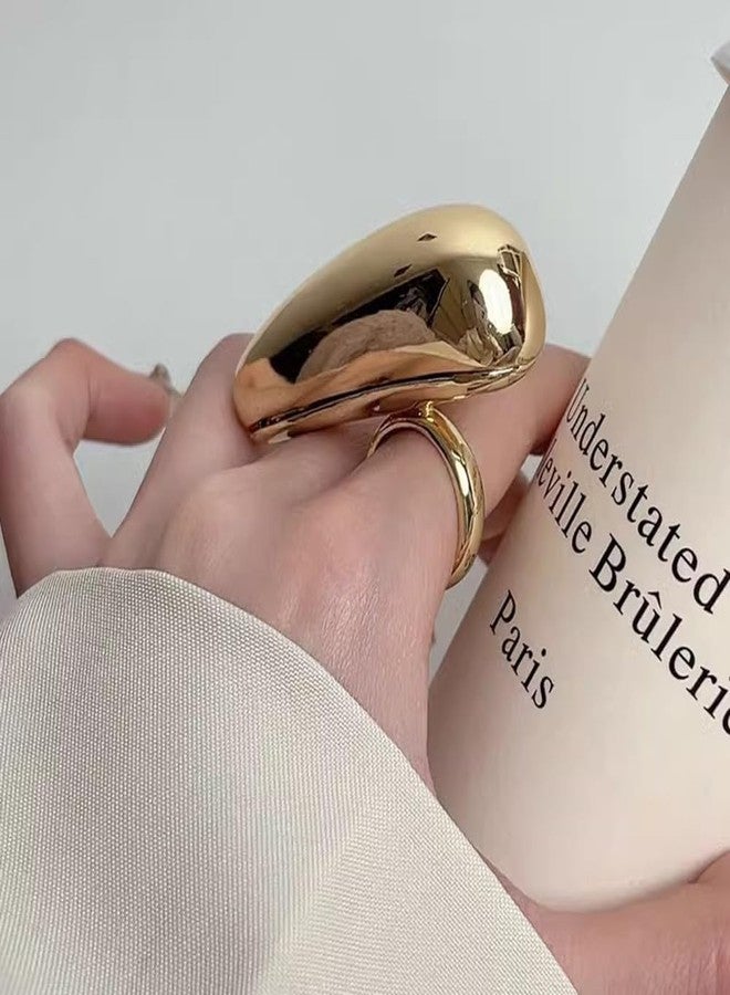 OIDIMS Chunky Gold-Tone Waterdrop Statement Ring for Women Exaggerated Geometric Knuckle Ring Stackable Thick Band Minimalist Wedding Promise Ring Polished Dome Jewelry Unique Personalized Accessories Size 8 - Image 3