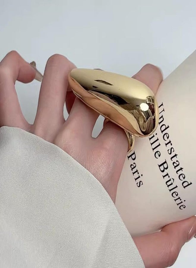 OIDIMS Chunky Gold-Tone Waterdrop Statement Ring for Women Exaggerated Geometric Knuckle Ring Stackable Thick Band Minimalist Wedding Promise Ring Polished Dome Jewelry Unique Personalized Accessories Size 8 - Image 2