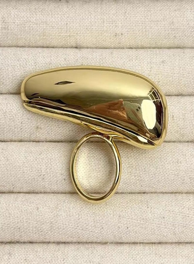 OIDIMS Chunky Gold-Tone Waterdrop Statement Ring for Women Exaggerated Geometric Knuckle Ring Stackable Thick Band Minimalist Wedding Promise Ring Polished Dome Jewelry Unique Personalized Accessories Size 8 - Image 5