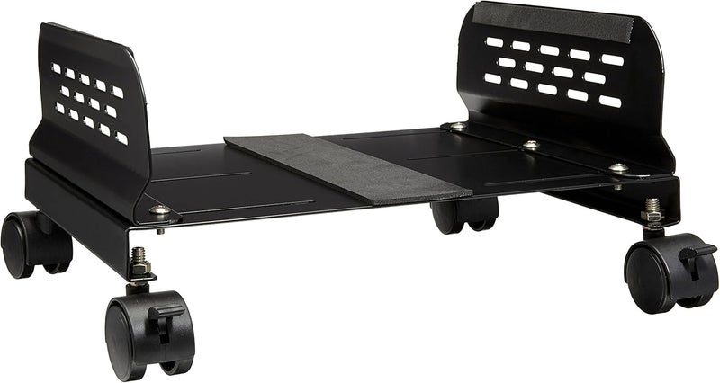 Syba IO Crest Mobile Desktop Tower Computer Metal Floor Stand Rolling Caster Wheels with Tall Support Walls and Adjustable Width from 5" to 13" - Image 1