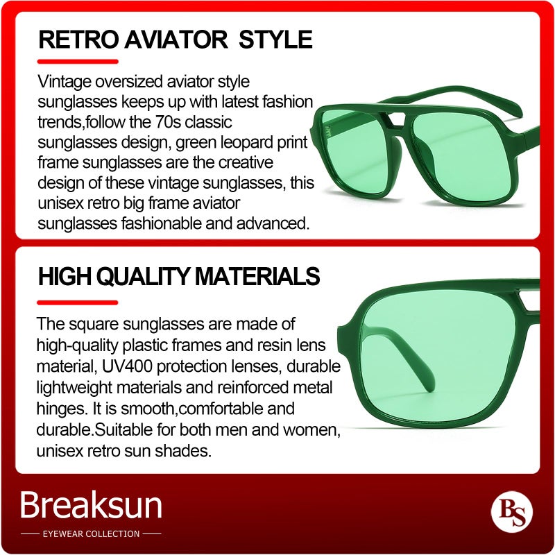 Breaksun Retro Aviator Sunglasses for Women Men Trendy Classic 70s Square Green Aviator Sun Glasses Vintage Shades (Green/Ocean green) - Image 4