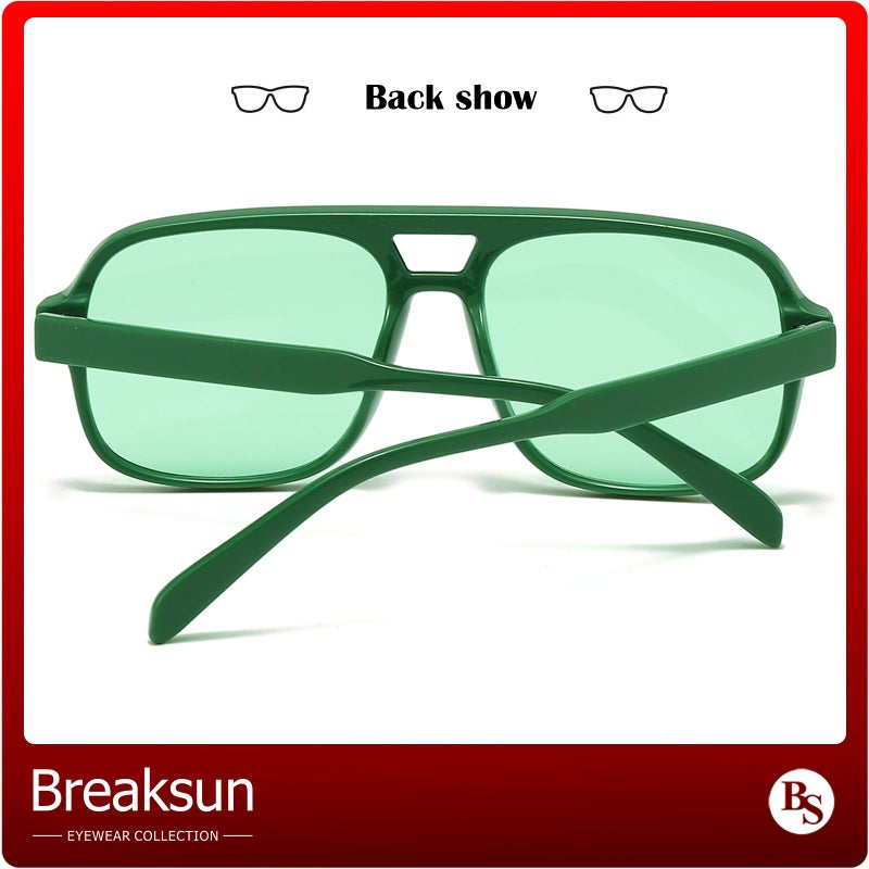 Breaksun Retro Aviator Sunglasses for Women Men Trendy Classic 70s Square Green Aviator Sun Glasses Vintage Shades (Green/Ocean green) - Image 3