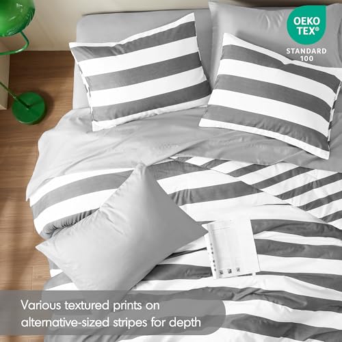 Regency Heights Reversible Striped Queen Comforter Set, Soft Microfiber Bedding Set with Double-Sided Stripes Design, Warm & Cozy for All-Seasons, 3-Piece Comforter and Shams Set Queen Size, Charcoal - Image 2