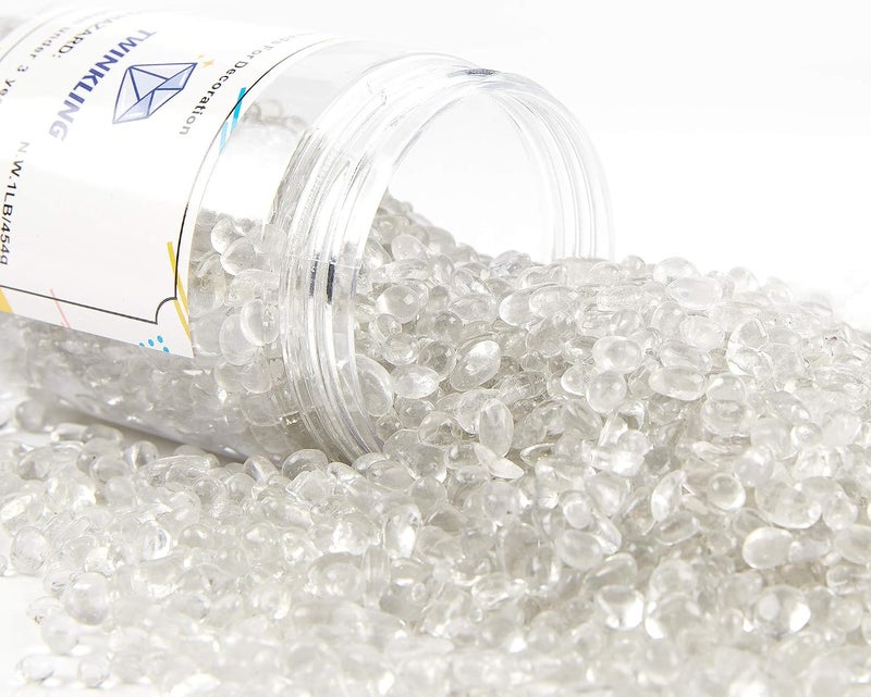 TWINKLING حجارة زجاج نار مستديرة عالية اللمعان TWINKLING، كرات زجاجية حصى زجاجي، خرز زجاجي أحجار كريمة لموقد النار حشوات المزهرية حرف زينة حوض السمك والحديقة، 3-6 مم، برطمان 1 رطل (كريستال) - Image 3