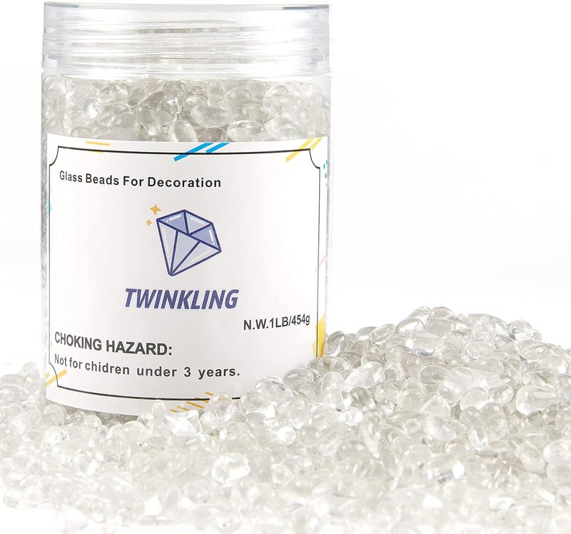 TWINKLING حجارة زجاج نار مستديرة عالية اللمعان TWINKLING، كرات زجاجية حصى زجاجي، خرز زجاجي أحجار كريمة لموقد النار حشوات المزهرية حرف زينة حوض السمك والحديقة، 3-6 مم، برطمان 1 رطل (كريستال) - Image 5