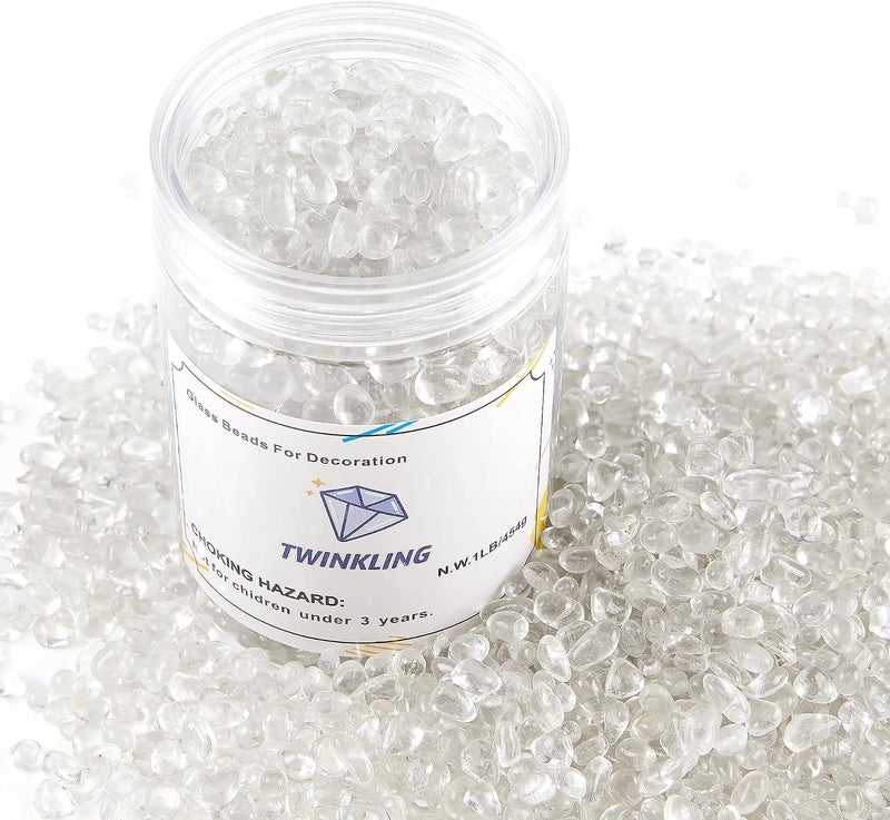 TWINKLING حجارة زجاج نار مستديرة عالية اللمعان TWINKLING، كرات زجاجية حصى زجاجي، خرز زجاجي أحجار كريمة لموقد النار حشوات المزهرية حرف زينة حوض السمك والحديقة، 3-6 مم، برطمان 1 رطل (كريستال) - Image 4