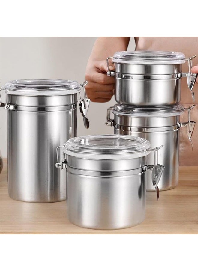 Hihonor - 4 PCS Stainless Steel Airtight Canister Set, 4 inch Metal Food Storage Containers with Lids & Locking Clamp, Wide Opening Washable Reusable Canister Sets for Tea, Coffee, Nut, Snack, Four Sizes - Image 1