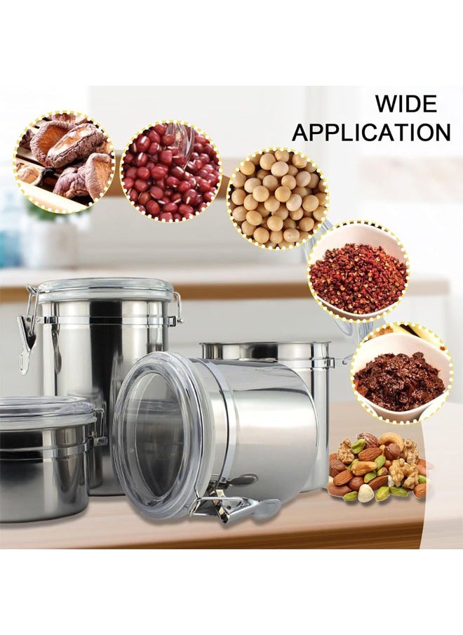 Hihonor - 4 PCS Stainless Steel Airtight Canister Set, 4 inch Metal Food Storage Containers with Lids & Locking Clamp, Wide Opening Washable Reusable Canister Sets for Tea, Coffee, Nut, Snack, Four Sizes - Image 1