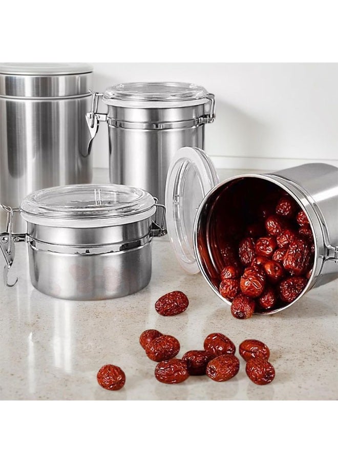 Hihonor - 4 PCS Stainless Steel Airtight Canister Set, 4 inch Metal Food Storage Containers with Lids & Locking Clamp, Wide Opening Washable Reusable Canister Sets for Tea, Coffee, Nut, Snack, Four Sizes - Image 1