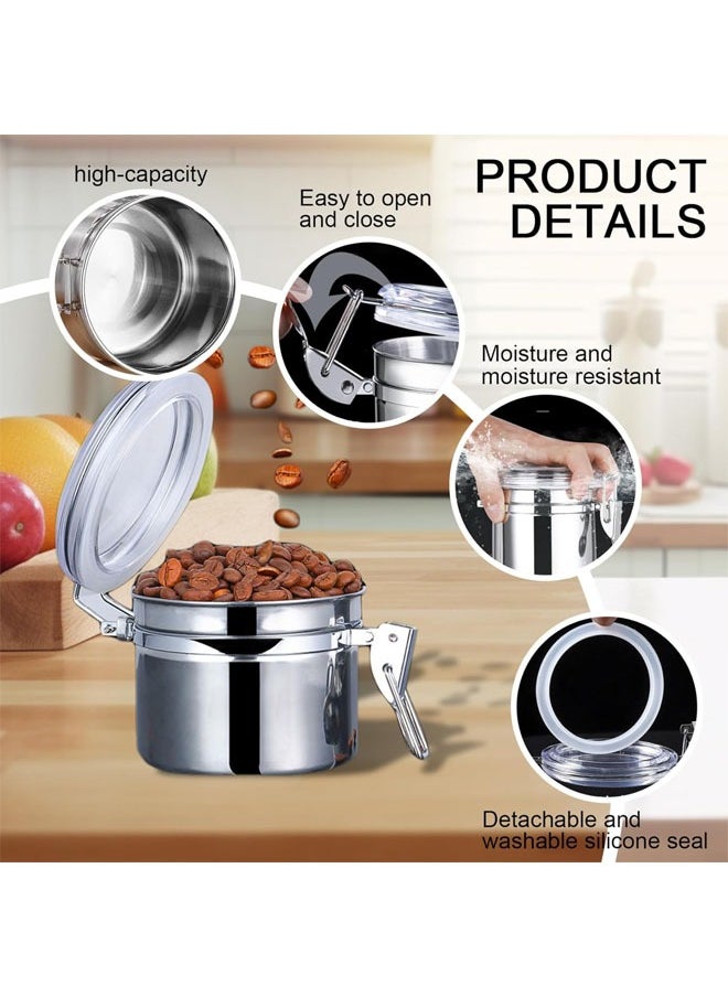 Hihonor - 4 PCS Stainless Steel Airtight Canister Set, 4 inch Metal Food Storage Containers with Lids & Locking Clamp, Wide Opening Washable Reusable Canister Sets for Tea, Coffee, Nut, Snack, Four Sizes - Image 1