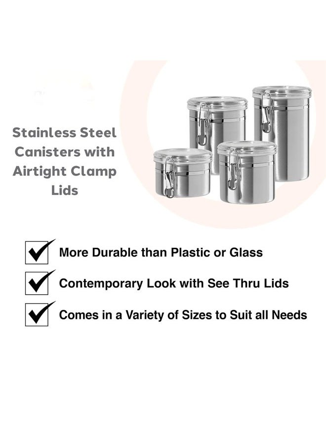 Hihonor - 4 PCS Stainless Steel Airtight Canister Set, 4 inch Metal Food Storage Containers with Lids & Locking Clamp, Wide Opening Washable Reusable Canister Sets for Tea, Coffee, Nut, Snack, Four Sizes - Image 1