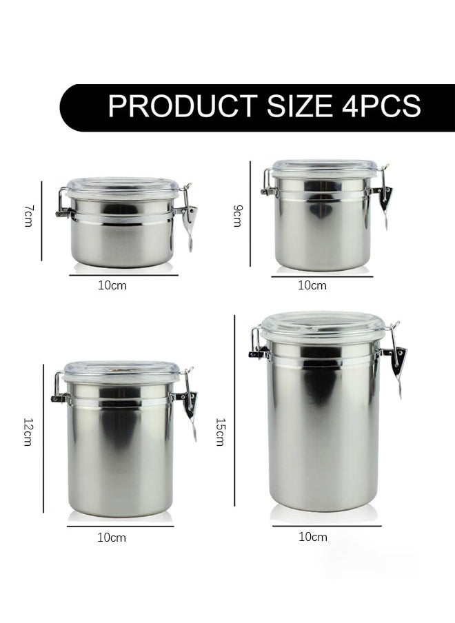 Hihonor - 4 PCS Stainless Steel Airtight Canister Set, 4 inch Metal Food Storage Containers with Lids & Locking Clamp, Wide Opening Washable Reusable Canister Sets for Tea, Coffee, Nut, Snack, Four Sizes - Image 1