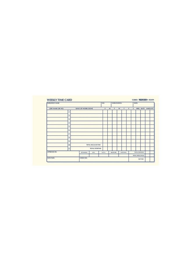 Rediform 4K409 Employee Time Card Weekly 41/4 X 7 100/Pad - Image 2