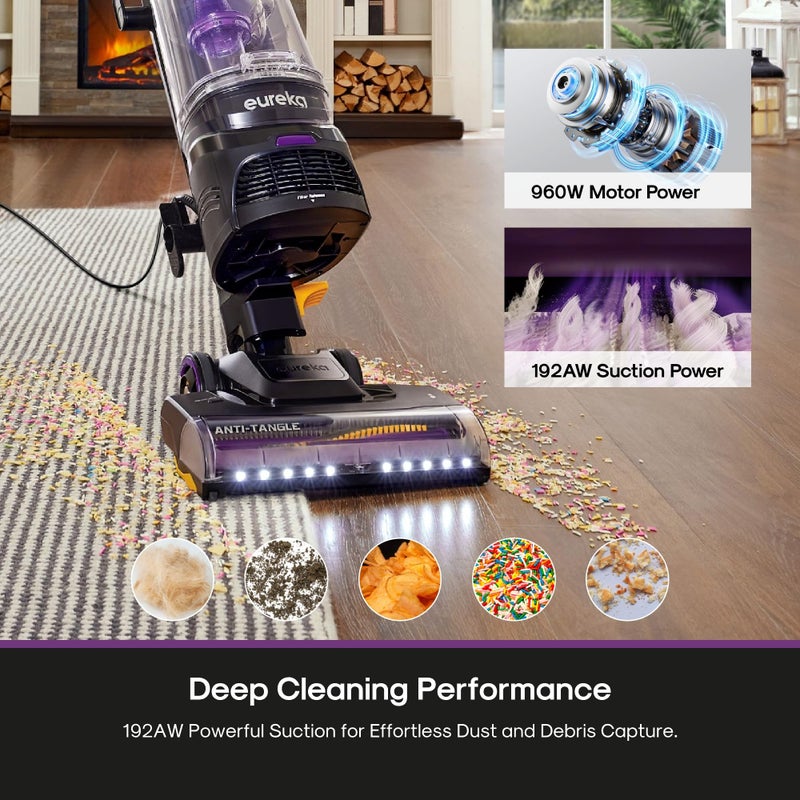Eureka FlexReach Powerful Upright Vacuum Cleaner for Carpet and Hard Floor, Lift-Up Vacuum with Large Dust Cup, Anti-Tangle, NEU651PL, Purple - Image 3