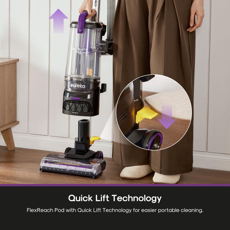Eureka FlexReach Powerful Upright Vacuum Cleaner for Carpet and Hard Floor, Lift-Up Vacuum with Large Dust Cup, Anti-Tangle, NEU651PL, Purple - Image 2