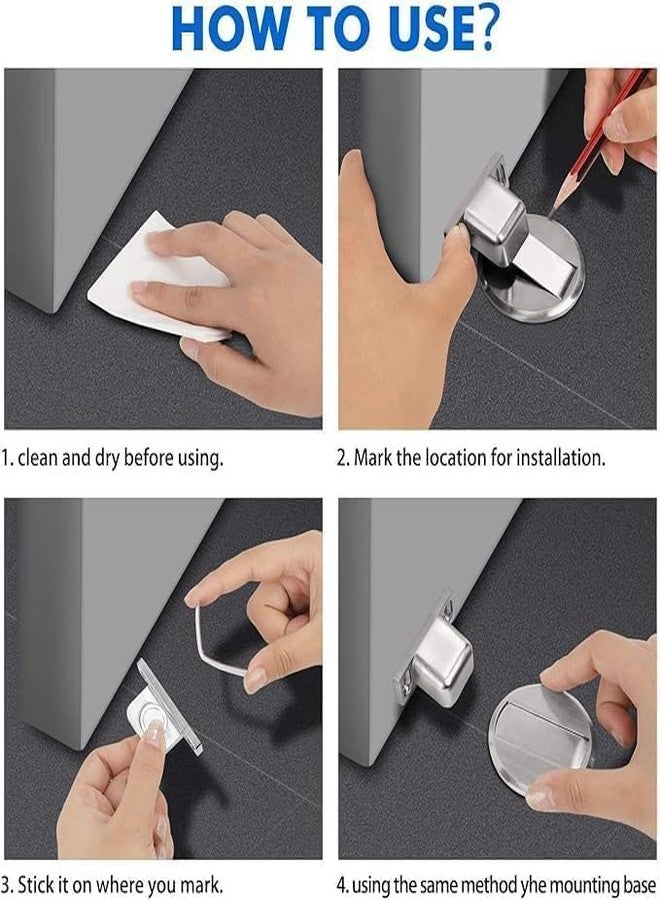 CESITRA Strong Magnetic Door Stopper Magnets Door Stops Catch Floor Door Holder with Self Adhesive and Screw MountInvisible Heavy Duty Magnet No-Drill Magnetic Door Stopper (1, Silver) - Image 4