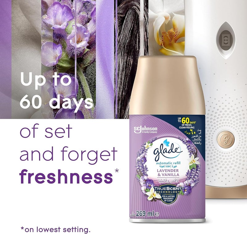 Glade Long lifespan Automatic Air Freshener Spray Holder with Scented Lavender & Vanilla Refill , 269ml Classic modern blend design - Image 4