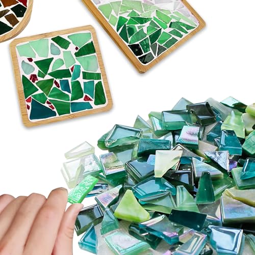 LITMIND 11LB Green Mixed Irregular Glass Scraps Mosaic Tiles for Crafts HandCut Mosaic Glass Pieces with Backing Ideal for Mosaic Crafts Puzzles and Artwork Projects - Image 3