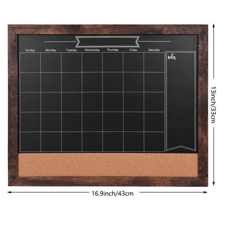 TORASO Magnetic Chalkboard Calendar Corkboard, Small Combination Chalk Board Bulletin Board, 13" x 17",Walnut Brown Framed Blackboard Calendar Cork Combo Board(ZHHB-BN-3343) - Image 2